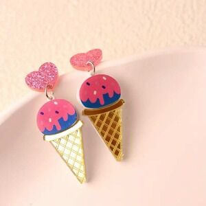Ice Cream Earrings Dangle Drop Heart‎ Stud Fun Novelty Cute